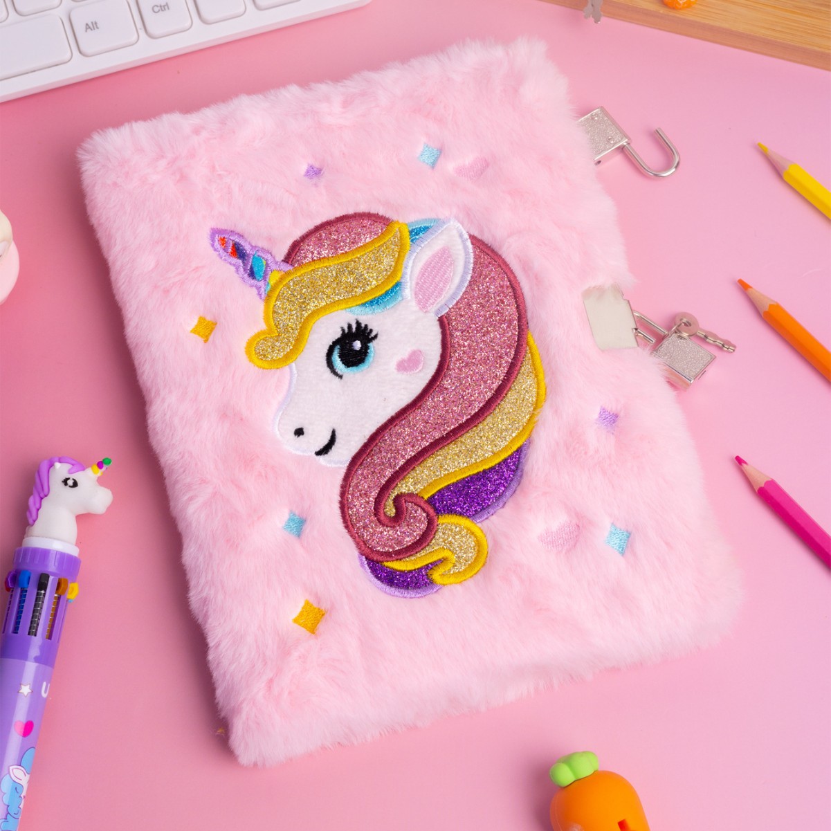 Polvo puro unicornio cuaderno de peluche estudiantes de primaria con bloqueo cuaderno de escritura adorable regalo para niños