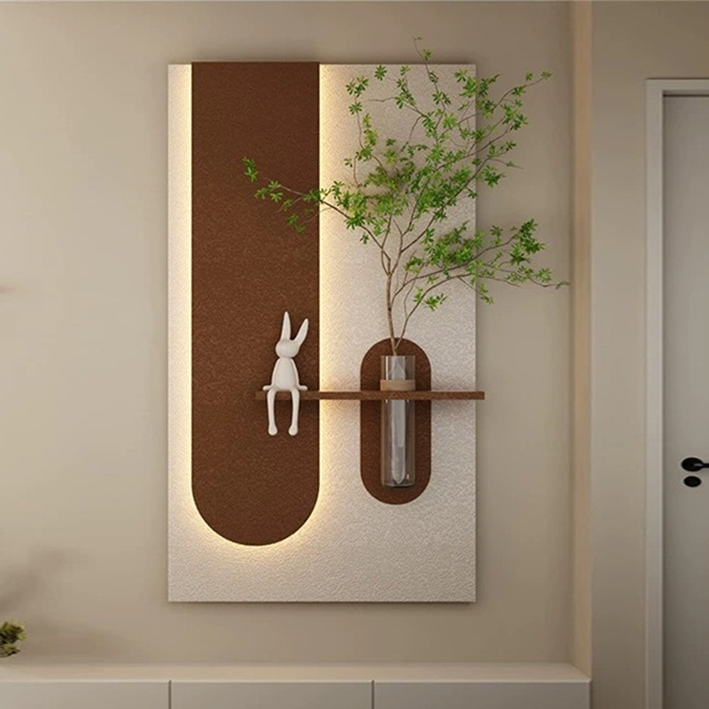 奶油风客厅装饰画创意水培绿植灯光画高档玄关挂画入户正对门壁画|undefined