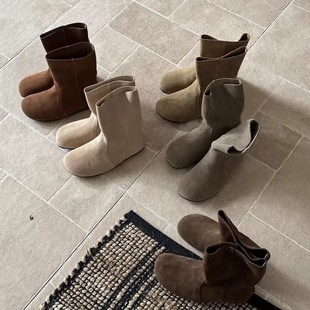 Vintage Genuine Leather Birkenstock Boots Comfortable Flat Short Boots Round Toe Martin Boots Autumn and Winter 2024 New Soft Bottom Wide Boots