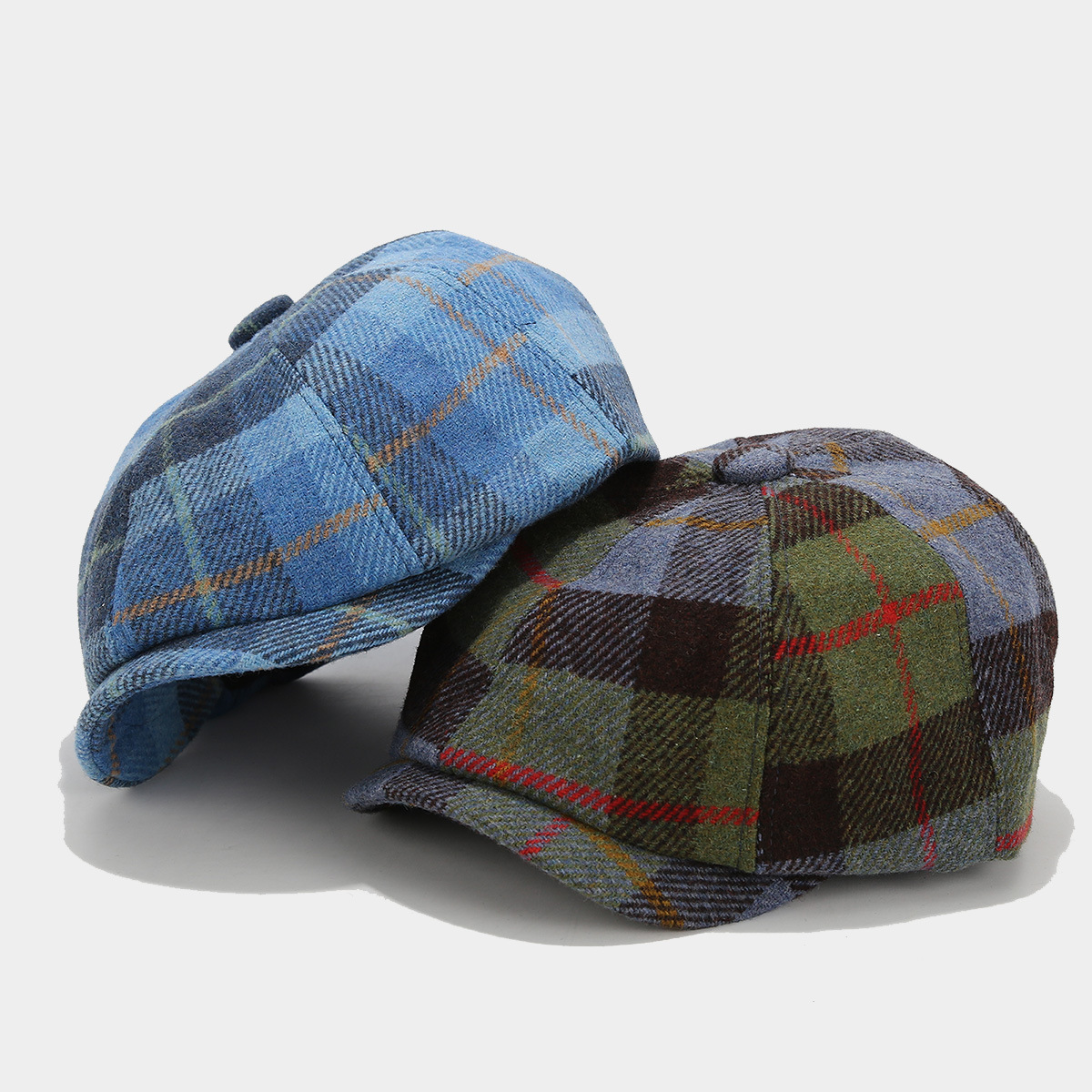 Women's Retro Plaid Short Brim Beret Hat display picture 3