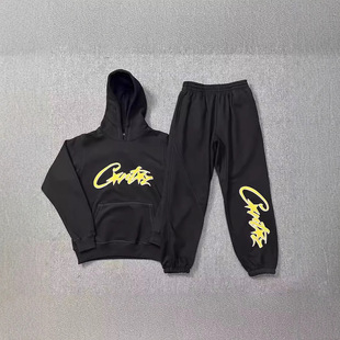 2024 cross-border e-commerce Europe and the United States high street tide brand letter printed loose hooded sweater suit for men and women couples