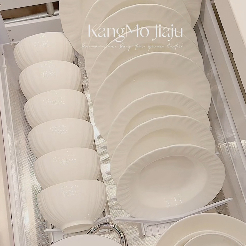 Pure White Minimalist Bowl and Plate Set for Home Use, Featuring Embossed Pattern Underglaze Color, High-Temperature Ceramic Rice Bowls and Plates Combination Pure White Minimalist Bowl and Plate Set for Home Use, Featuring Embossed Pattern Underglaze Color, High-Temperature Ceramic Rice Bowls and Plates Combination