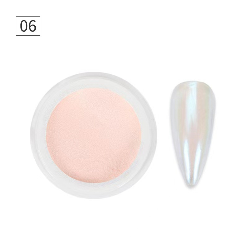 Nuevo polvo nacarado Aurora desnudo transfronterizo para manicura en línea celebridad hielo piel en polvo de alta luz hielo transparente blanco brillo en polvo