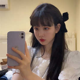 jisoo金智秀同款黑色蝴蝶结发夹边夹少女日韩丝绒发卡马尾扎发饰