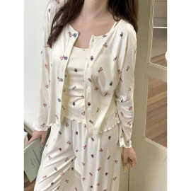 2025 ins韩系温柔小熊针织休闲居家外穿睡衣三件套带胸垫