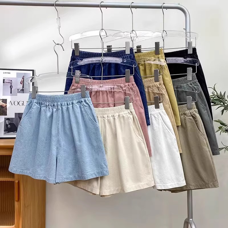 Washed Cotton Shorts Women's Summer Thin Loose Slimming Casual Ins Trendy High Waist Off-Wearing Loose Wide-Leg Trousers