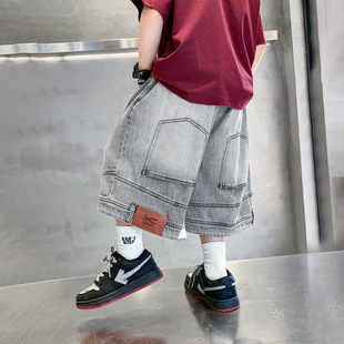 Boys' Summer Cool and Handsome Five-Point Cargo Denim Shorts 2025 New Kidsren's Pants Summer Loose Thin Pants