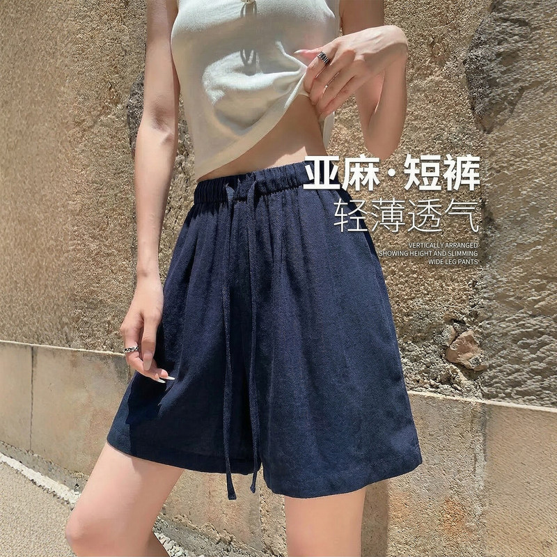 Navy Blue Linen Shorts for Women, Summer 2026 New Style, Petite High-Waisted A-Line Tencel Wide-Leg Cotton-Linen Five-Point Pants Navy Blue Linen Shorts for Women, Summer 2026 New Style, Petite High-Waisted A-Line Tencel Wide-Leg Cotton-Linen Five-Point Pants