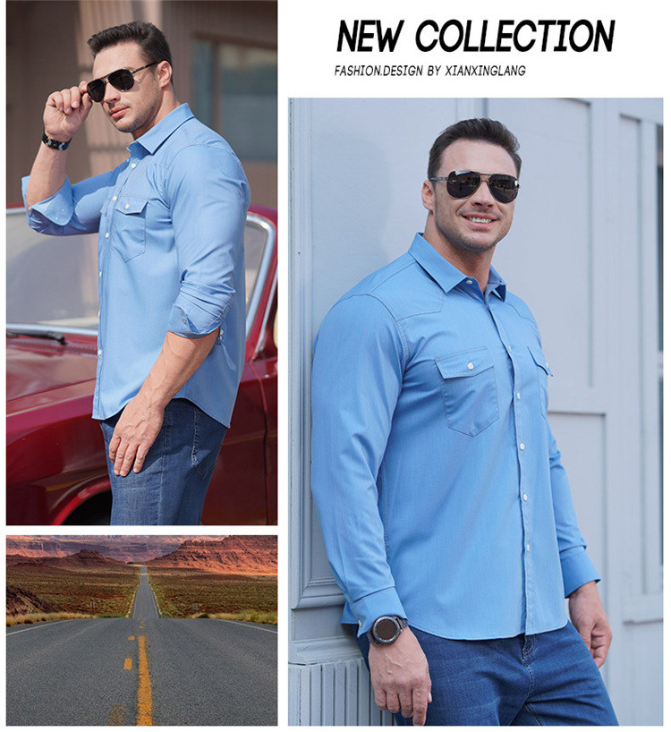 Men's Long Sleeve Denim Shirt Plus Size Casual Oversized Jacket_voghion.com