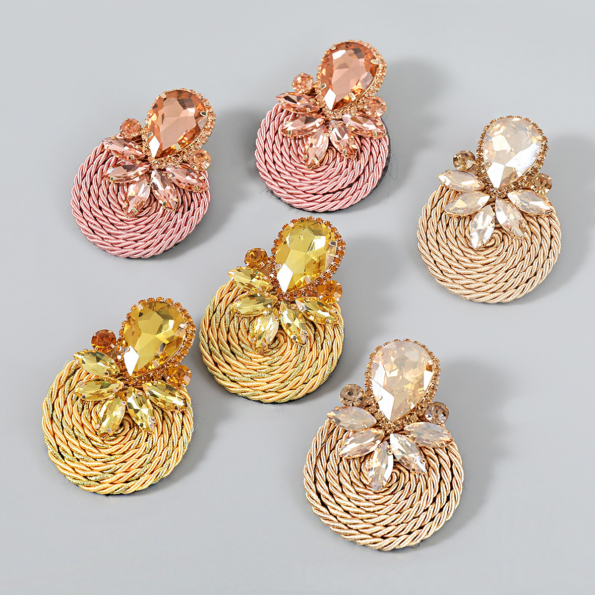 30g Weight Iron Ear Needle Material Rhinestones, Glass Inlay Material Ear Studs Classification 1 Pair Quantity Holiday, Party Occasion Polyester, Glass Material Color Block Pattern Unisex Gender Braid Design Ethnic Style, Shiny Style 1 Pair Ethnic Style Shiny Color Block Braid Polyester Glass Rhinestones Glass Ear Studs 12