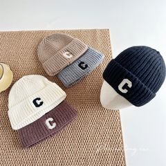 秋冬季儿童C字母刺绣毛线帽百搭ins针织帽包头保暖冷帽大童帽子