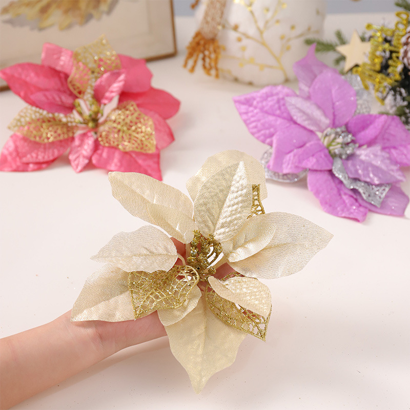 2025 flores de navidad simuladas flores de navidad árbol de navidad accesorios de guirnaldas decoración de árbol de navidad decoración de caña al por mayor