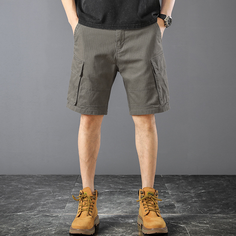 Summer Thin Trendy Brand Cargo Shorts for Men, Loose Fit, Ice-Like Feel, American Style, Multi-Pocket Versatile Knee-Length Shorts