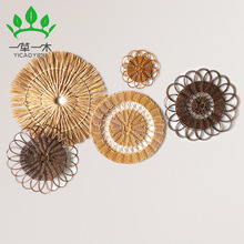 新款塑料仿藤手工编织圆形墙饰创意家居装饰壁挂民宿客厅背景挂饰