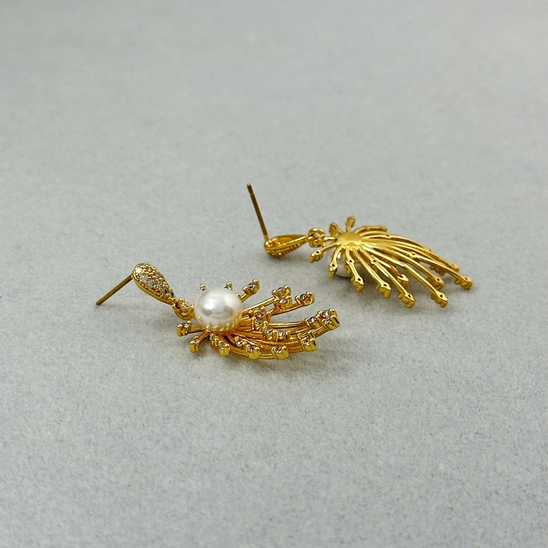 1 Pair Quantity 1 Pair Elegant Fireworks Pearl Plating Brass Zircon Drop Earrings
