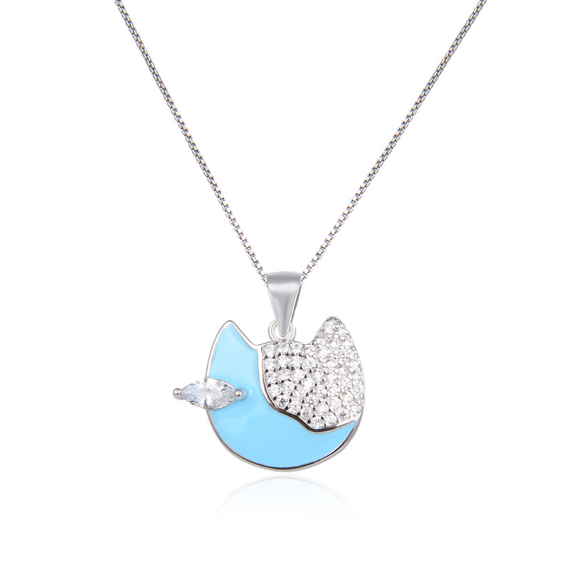 925 plata esterlina collar gatito diseño de dibujos animados mujer sensación de goteo de aceite animal colgante de piedra Amazon accesorios transfronterizos