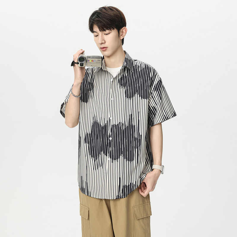 Resort Style Hawaiian Style Short-Sleeved Shirt for Boys Summer Thin Loose Beach Seaside Shirt Handsome Jacket for Men