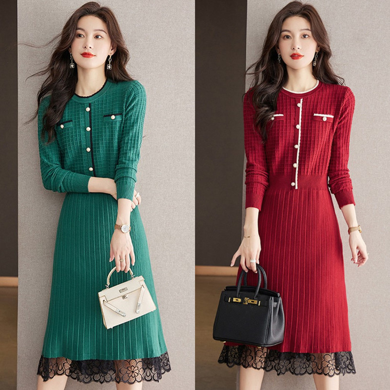 Demi-season fashionable lace woolen knitted sweater