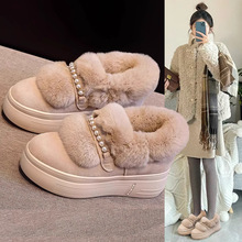 香港甜美毛毛鞋女2025年秋冬新款真毛真皮厚底加绒保暖雪地靴