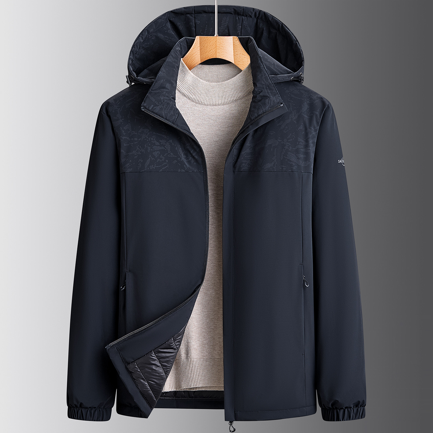 Winter men's color-blocked quilted jacket, suitable for middle-aged and elderly, with detachable hood, windproof, thick outerwear for dads' daily commute