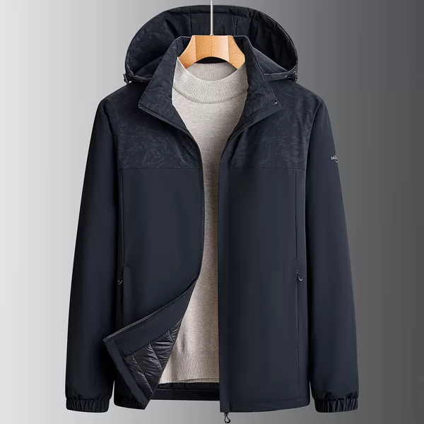 Winter men's color-blocked quilted jacket, suitable for middle-aged and elderly, with detachable hood, windproof, thick outerwear for dads' daily commute
