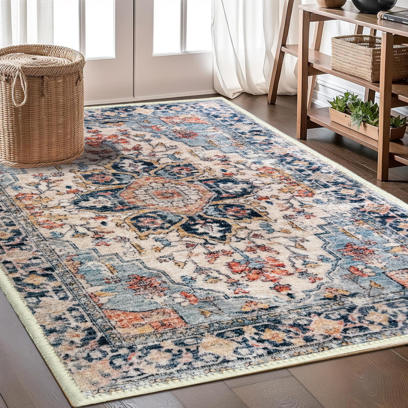 Cross-border Imitation Wool Turkish Retro Bohemian Ethnic Style Machine Washable Non-slip Easy-care Carpet for Living Room