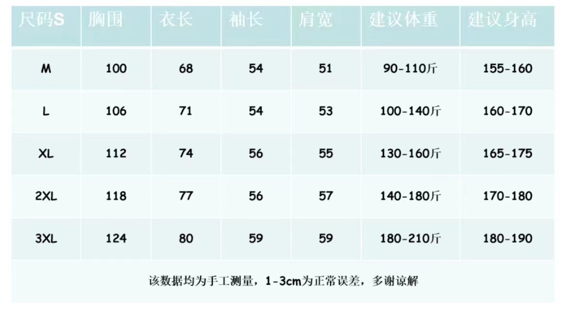 270g收口测量推荐表