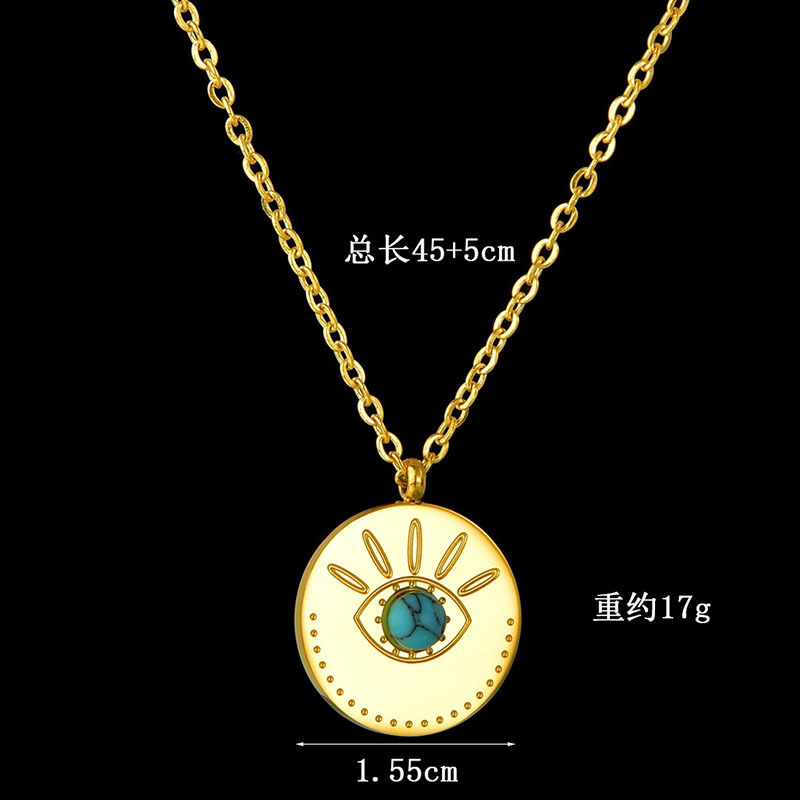 New  Retro Wild Gold Round Eyes Turquoise Necklace display picture 1