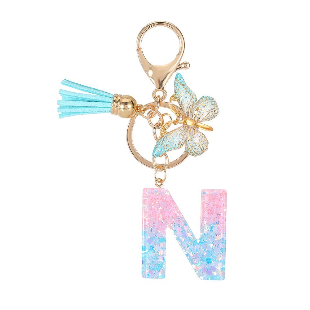 Europa y los Estados Unidos transfronterizos nuevos cristal sequinado goteo de goma letras inglesas joyería llavero y bolsos colgante apoyo al por mayor