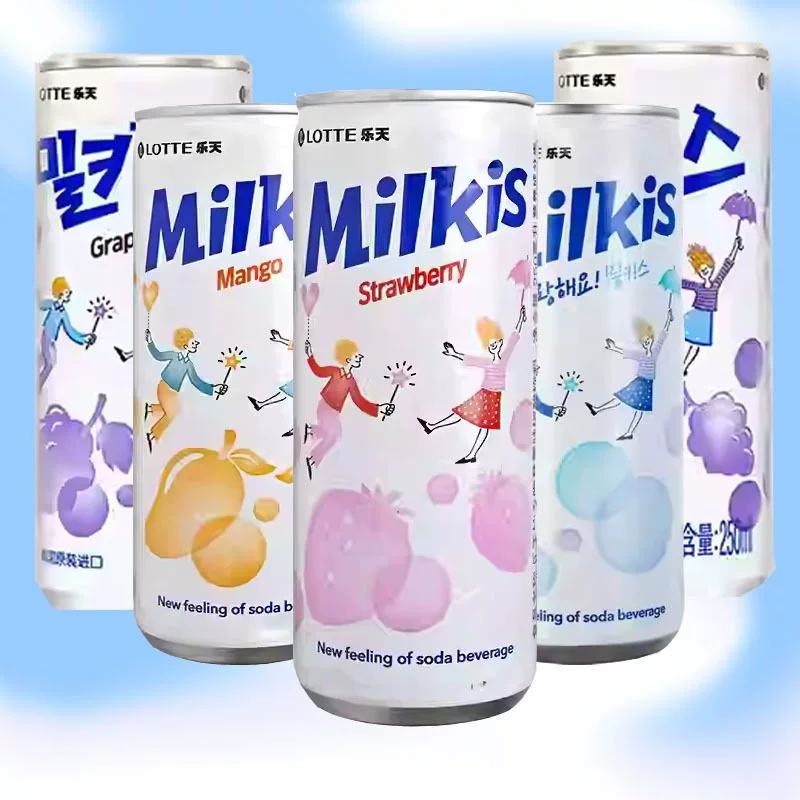 Напиток (Lotte Milkis) 250 мл, газированное молочное газированное напиток с манго, клубникой, виноградом