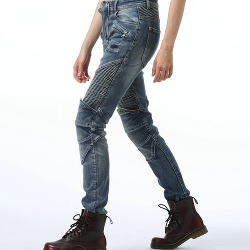 LOONG BIKER 100% Cotton Casual Retro Motorbike Pants Motorcycle Denim Bike Racing Riding Pants for Women