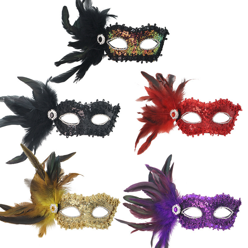 Halloween máscaras femeninas máscaras de flores laterales máscaras de plástico máscaras de plumas de fiesta