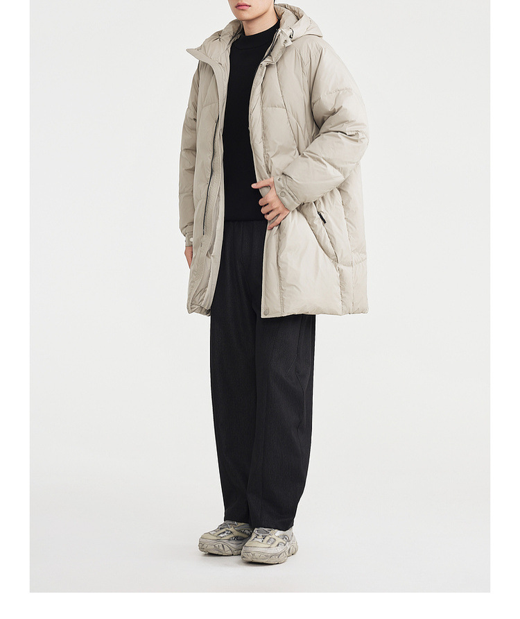 Áo khoác parka nam dáng dài có mũ trùm, tay raglan, chất liệu lông vũ chống gió — màu đen chi tiết 27