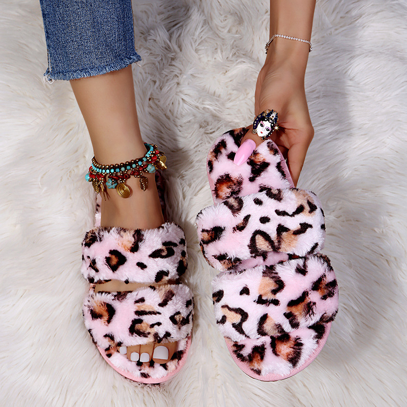 Pantuflas de fondo plano con estampado de leopardo NSHYR68356