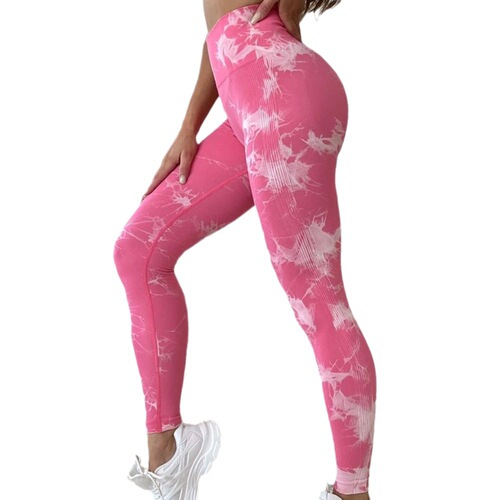 Cross-border seamless knit tie-dye yoga pants ultra-elastic tight body-hugging peach-shaped hipster high-waist fitness sports long pants batch