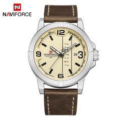 NAVIFORCE Lingxiang 9177 New Men's Watch: Unique Dial, Genuine Leather Strap, Alloy Pin Buckle, and Day/Date Calendar Display