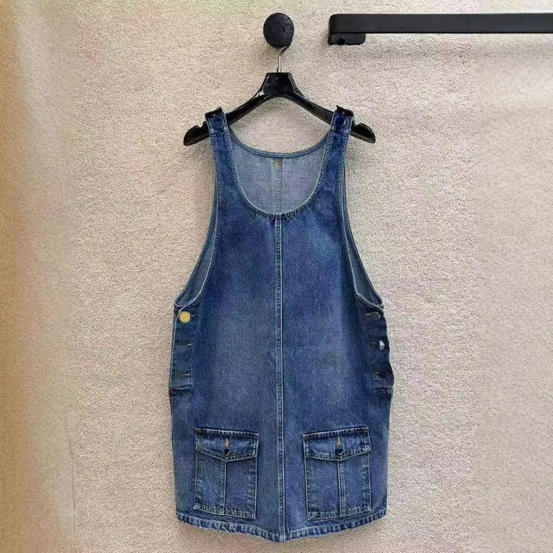 Cross-Border European and American Retro Denim Suspender Dress for Women, New Summer Style, Petite Size, Stylish Zipper Design Dress