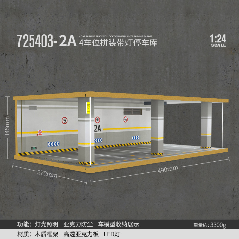 Comercio exterior al por mayor transfronterizo 1 24 simulación modelo de coche estacionamiento modelo escena garaje pantalla con decoración ligera