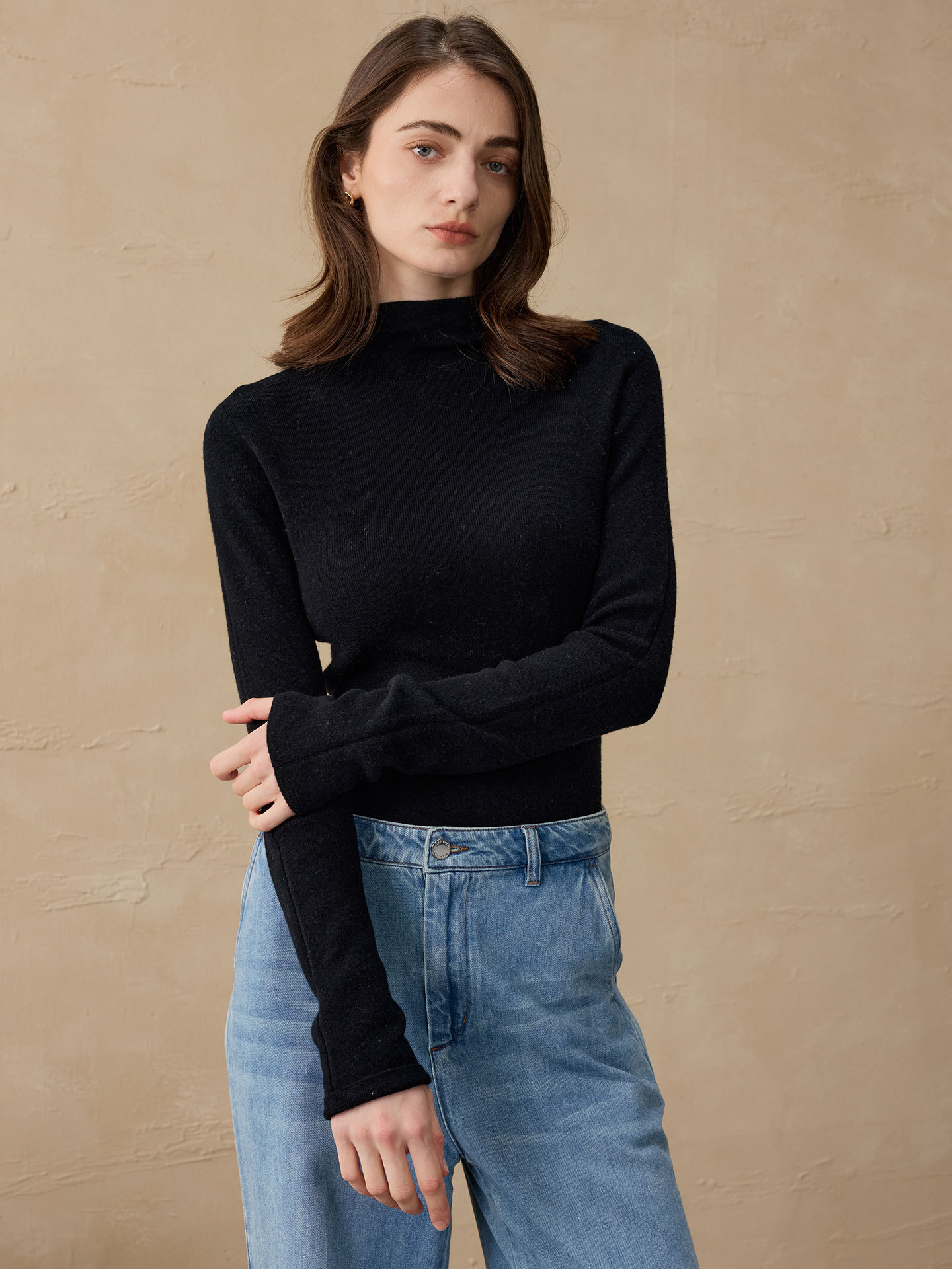 2025 Autumn/Winter Cashmere Base Layer Wool Knit Half-Turtleneck Pullover Sweater for Women, Slim-Fit Inner Sweater for Women