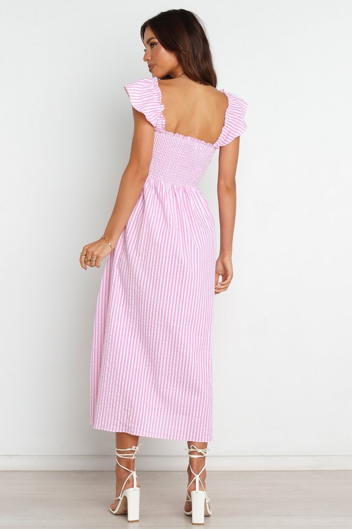 Square Neck Striped Sleeveless Ruffled Dress NSJRM111804