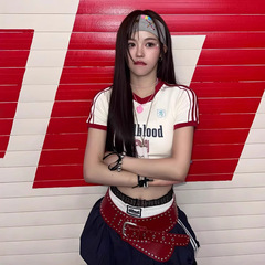 韓国のbadblood bcacシリーズの半袖tシャツの女性のアメリカのギャルのレトロなプリントはやせています。
