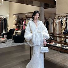 冬季新中式宽松V领刺绣高级感简约羽绒服保暖设计外套女装 NX065