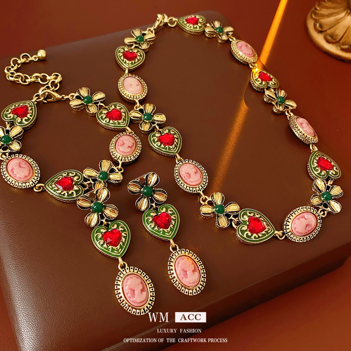 Retrato de diamante vintage medieval conjunto de amor retró estilo de corte joyas lujosas de alta calidad fábrica de joyas