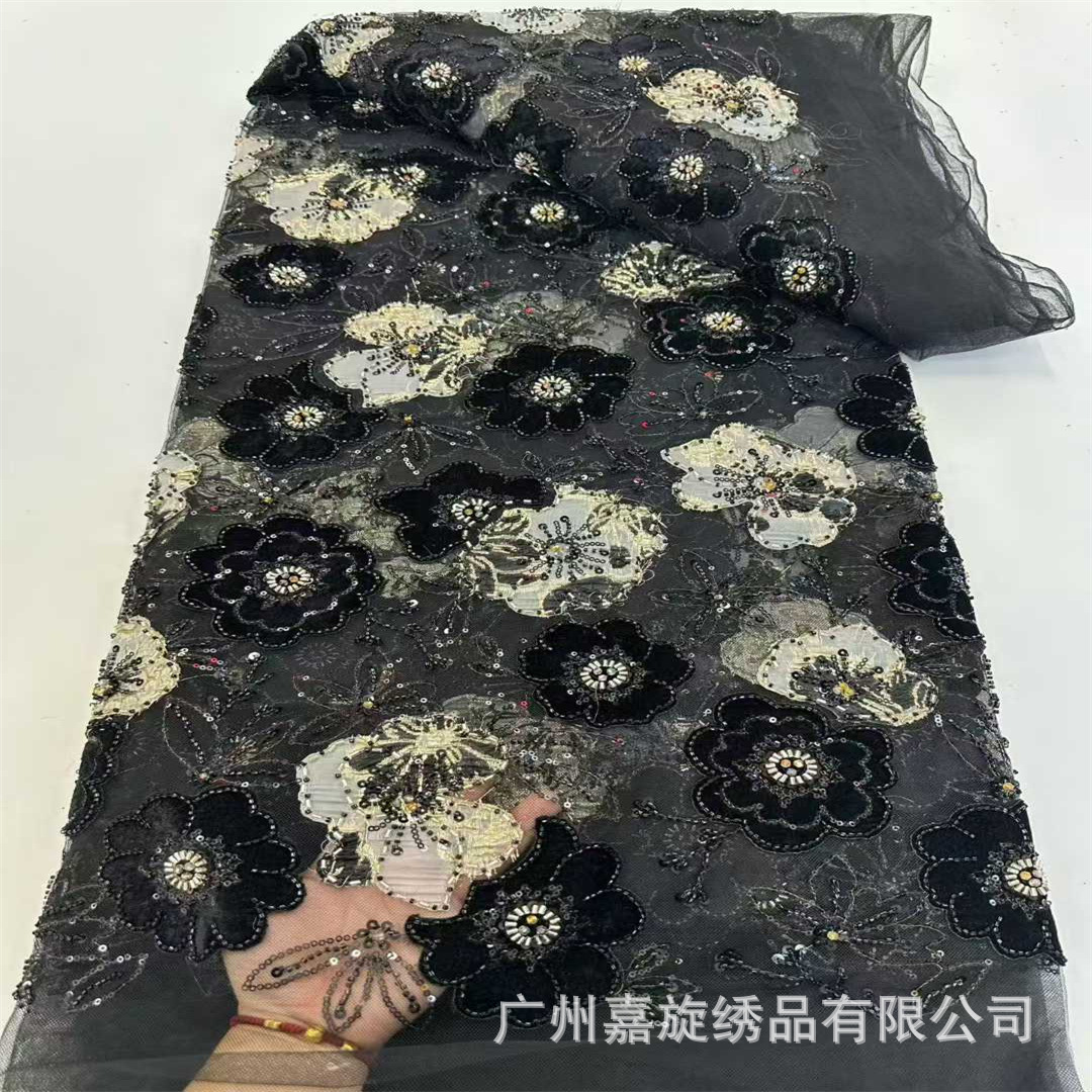 Nuevo oro estampado ogan tela de bordado láser flocado retro chino cheongsam vestido de moda tela de encaje