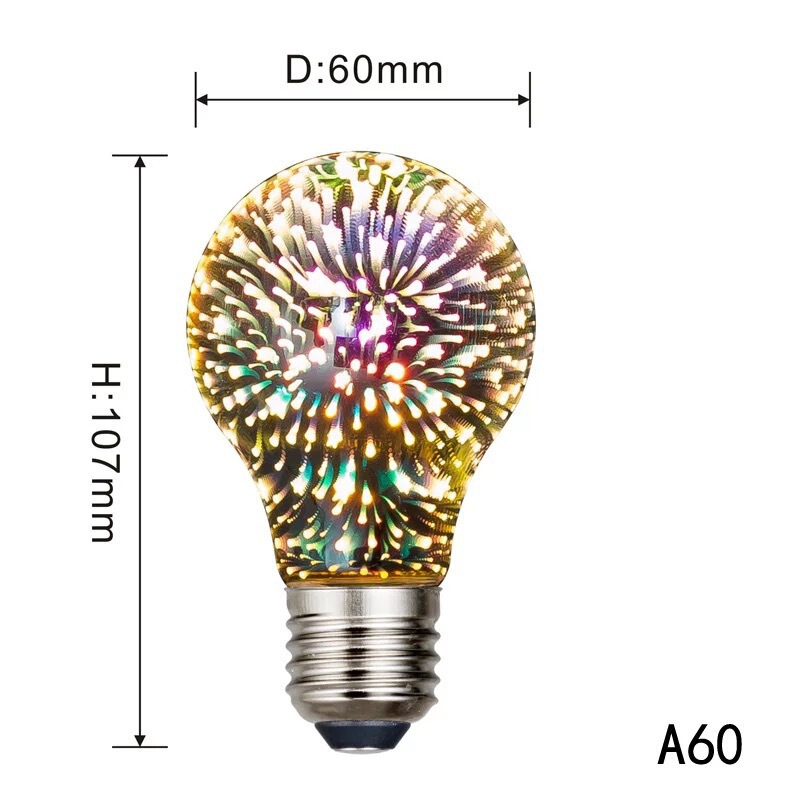 3D Fireworks Lamp Edison Colorful High Light Transmission Glass Fireworks LED Light Bulb Theme Restaurant Creative Light Bulb
