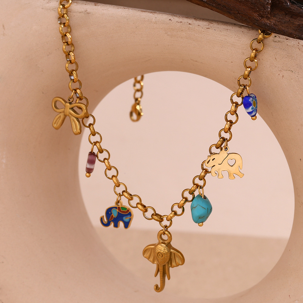 Niche creative personalized color necklace stainless steel plated pendant handmade chain necklace_voghion.com