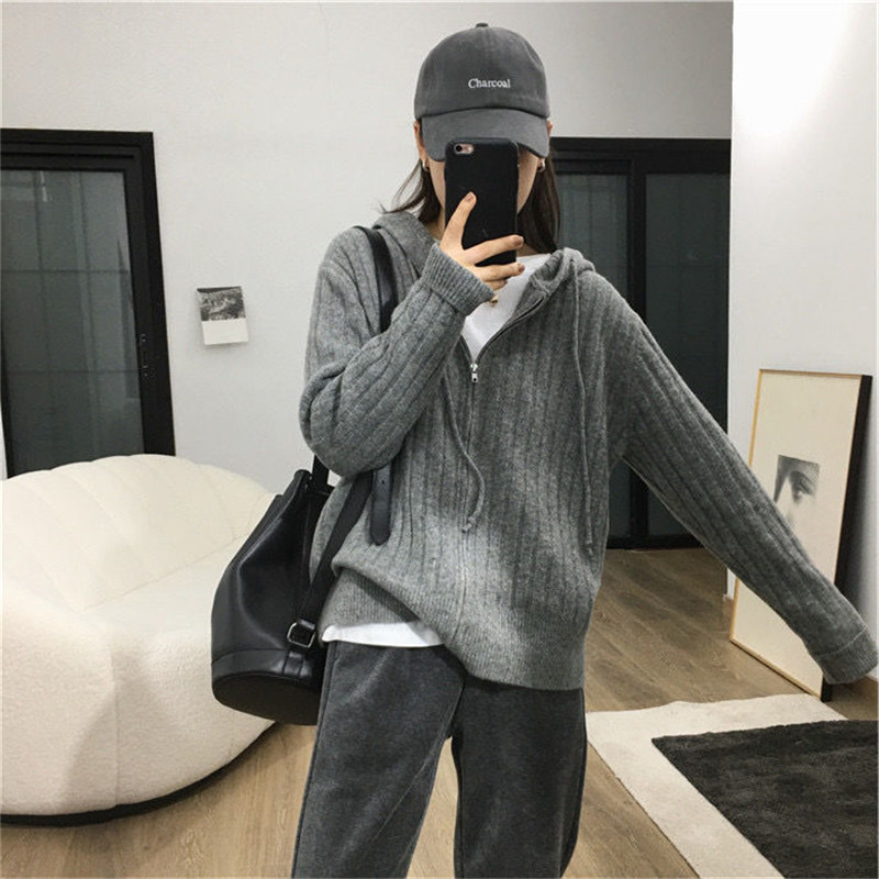 Western Style Casual Knitted Hooded Sweater Women's Autumn New Arrival Zipper All-Match Inner Wear Outer Wear Cardigan Sweater Coat Women Western Style Casual Knitted Hooded Sweater Women's Autumn New Arrival Zipper All-Match Inner Wear Outer Wear Cardigan Sweater Coat Women