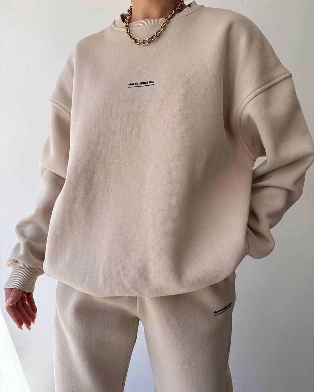 Fashion Casual Round Neck Sweatshirt Pants Set Apricot - Shop at LoveMi