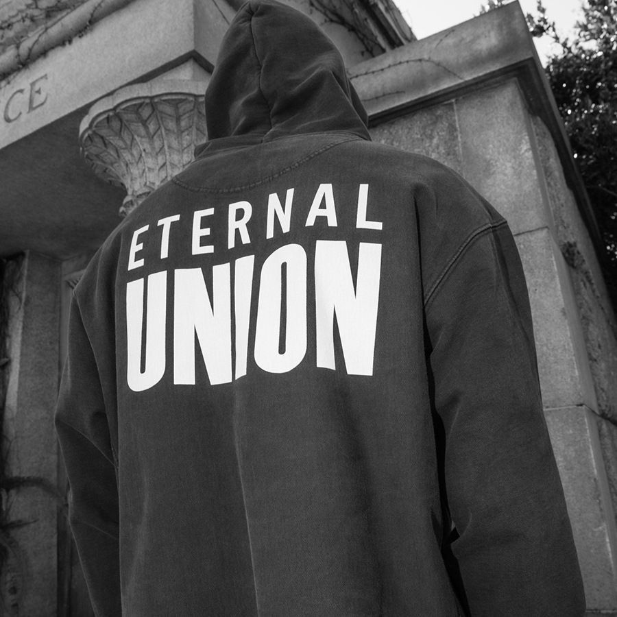 High Street MIEDO DE DIOS conjunto-nombre de la figura impresa lavada apenada suelta suéter con capucha europea y americana Sudadera con capucha moda