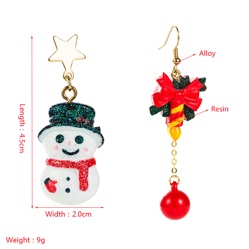 Christmas2021 New Christmas Series Oil Dripping Glass Ball Resin Snowman Asymmetric Long Earrings display picture 1